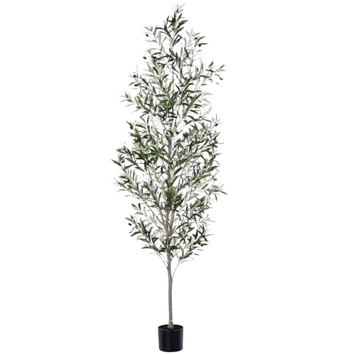 Jocoevol Olive Tree, 7FT Artificial Indoor Tall Faux Olive Trees w/Planter & Natural Wood Trunk and Lifelike Fruits, Fake Olive Artificial Tree for Home Office Decor - size: 7ft