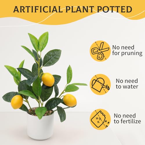 Woration Artificial Yellow Lemons Plants with White Pot 14.5inches Faux Fake Lemon Branch Potted Greenery Wedding Home Office Desk Decoration Table Centerpiece - color: Artificial Lemon Plant Potted