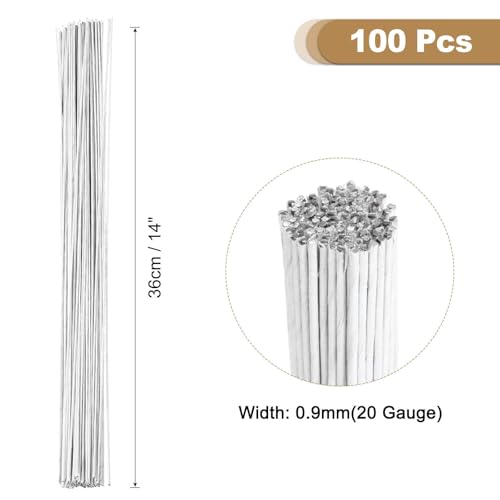 MECCANIXITY 100pcs White Floral Wire Stems Bendable 0.9mm 20 Gauge Florist Wire for Artificial Flower Making Crafts Wreaths Supplies - color: White, size: 0.9mm
