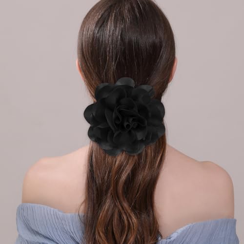 6.3” Large Flower Rose Brooch Pins for Women Fashion | Elegant Black Rose Hair Clip Large Flower Brooches for Women, Floral Clips & Lapel Brooch Pin for Dresses, Must Have in Fashion Dress Accessories - color: Black