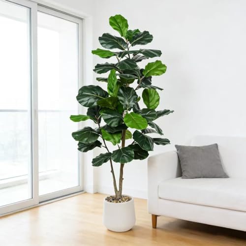 Artificial Fiddle Leaf Fig Tree 5FT, Large Realistic Faux Ficus Lyrata Plant with Pot Large Faux Plant for Indoor Outdoor Home, Office, Living Room, Bathroom Decor - color: White, size: 5FT
