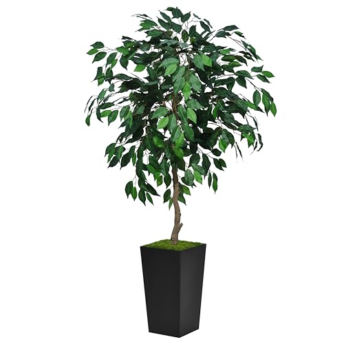 ASTIDY Artificial Ficus Tree 5FT - Faux Indoor Tree with Black Tall Planter - Fake Ficus Floor Plant in Pot - Artificial Silk Tree for Home Office Living Room Decor Indoor - color: Black