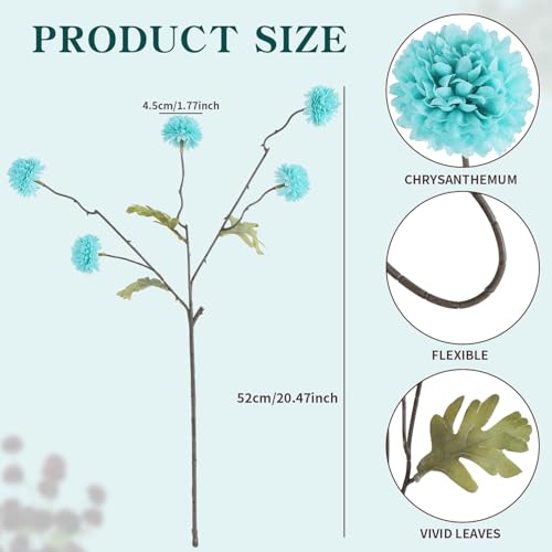 DuHouse 6pcs Artificial Flowers Faux Silk Pompon Mum, Silk Small Mini Chrysanthemum Ball with Stems for DIY Bouquets Centerpieces Vase Home Table Kitchen Decorations (Teal Blue) - color: Teal Blue, size: 6pcs