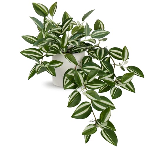 GnFlus Fake Hanging Plants, 20 Inch Artificial Ivy Plant in Ceramic Pot Faux Vine Potted for Home Bedroom Office Table Shef Desk Indoor Outdoor Decor (Green/White) - color: Green/White-ceramic Pot