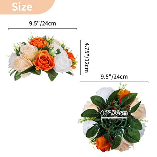 NUPTIO Flower Balls for Wedding Centerpieces: 9.5 Inch Diameter Orange Artificial Flower Ball Arrangement Bouquet Fall Party Table Decor - Fake Rose Autumn Weddings 2 Pcs - color: Orange & White, size: 2 Pcs