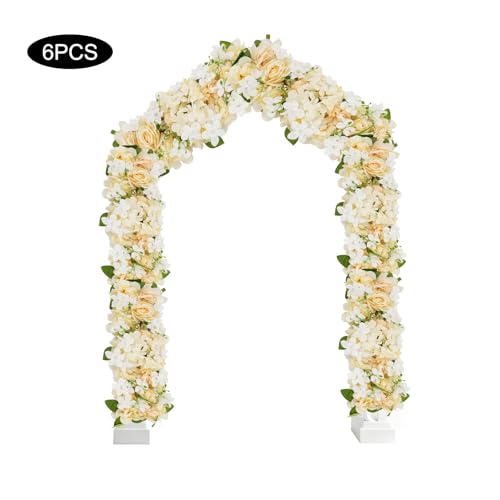 Wedding Arch Artificial Flowers Panels, 6pcs Silk Rose Floral Wall Backdrop, 13.8 x 13.8in Artificial Flowers Garland for Wedding Party Table Decoration, White (Champagne Color, 6 Pcs) - color: Champagne Color, size: 6 Pcs