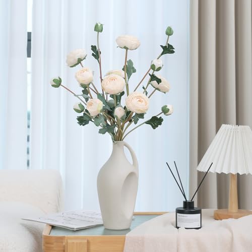 6Pcs Realistic Silk White Ranunculus Artificial Flowers Long Stems, 23.6" Tall Fake Flowers Faux Flowers Suit for Year-Round Home Decoration, Wedding, Bridal Bouquets, Office - color: White