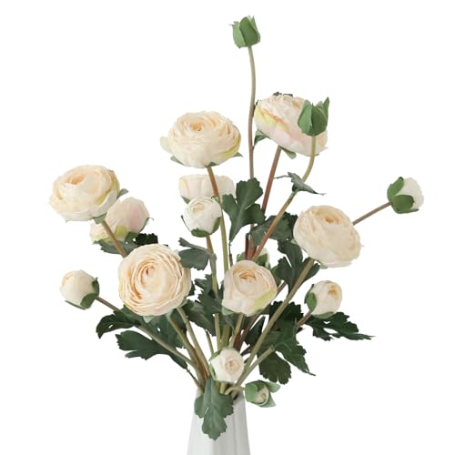6Pcs Realistic Silk White Ranunculus Artificial Flowers Long Stems, 23.6" Tall Fake Flowers Faux Flowers Suit for Year-Round Home Decoration, Wedding, Bridal Bouquets, Office - color: White