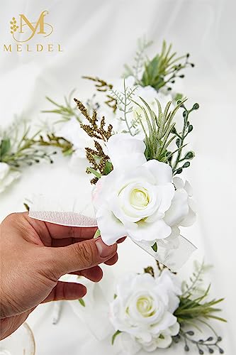 White Artificial Rose Boutonnieres for Men Wedding, 6Pack | Faux Silk Boutonniere for Prom Homecoming Party Anniversary Formal Engagement Graduation Banquet for Groom Best Man - color: 6pcs White Boutonnieres