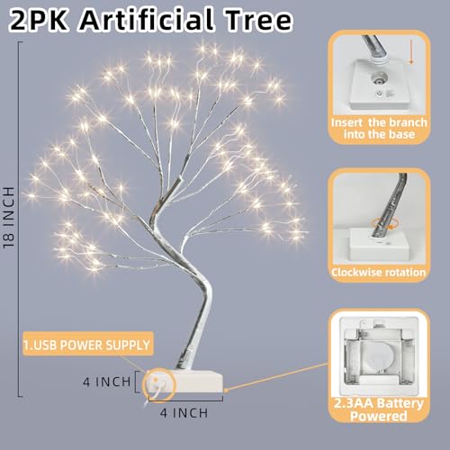PEIDUO Fairy Lights Spirit Tree, 2PK Bonsai Tree Light, 108 LED Warm White Fairy Light Trees for Room Decor, Artificial Tree with 9 Modes for Christmas Decorations Indoor Home Decor - style: 2PK Fairy Trees