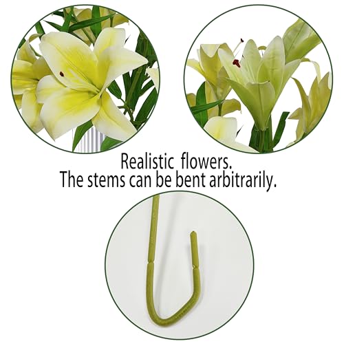 Artificial Lily Flowers,4 Pcs Faux Lily Flowers,32.5 Inch Long Stem Tiger Lily Branch with 2 Full Blooms and 1 Bud, Latex Real Touch Lilium Flower for Wedding Bouquet (4, Yellow) - color: Yellow