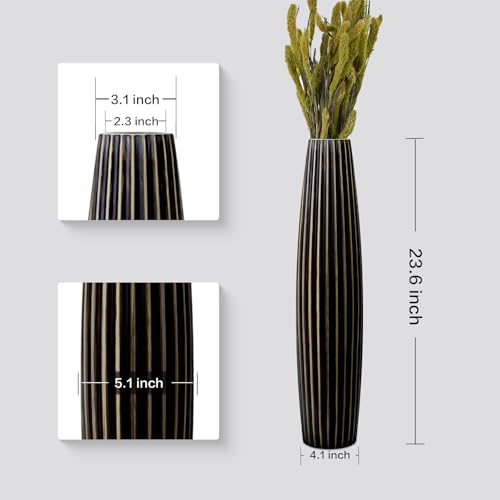 Floor Vases, Tall Floor Vase 23.6 inch (60CM, 1.96FT) Tall Vases, Sturdy Black Vase for Living Room Decor, Resin Bronze Color - color: Brown