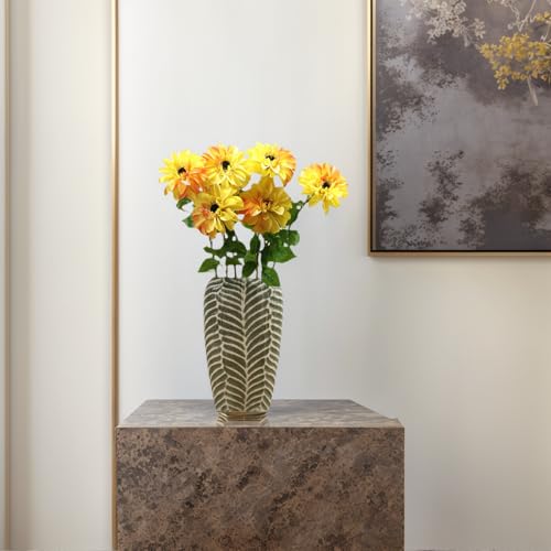 Artificial Chrysanthemums, Daisy Silk Flowers 6 Stems, Aster & Zinnia-Like Large Blooms in Gradient Colors, 24.8" Long Faux Marguerite for Indoor Outdoor Home Decor (Yellow/Orange Trace) - color: Yellow/Orange Trace