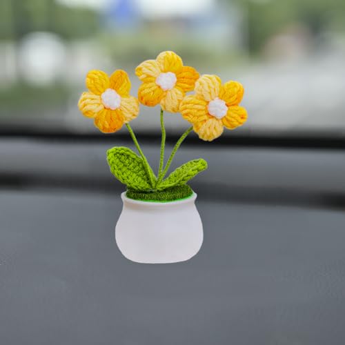 Cute Crochet Flowers for Mom,Handmade Knitted DIY Décor for Car Office Desk & Home Décor,Valentines Birthday Gifts for Women and Coworkers, Mother, Teacher, Graduation, Christmas(Yellow) - color: Yellow