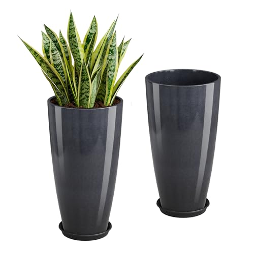 QCQHDU 21 inch Tall Planters for Outdoor & Indoor Plants, 2 Pack Sturdy Plant-Flower-Tree Pots for Front Porch Patio Deck Living Room Decor - color: Dark Grey, size: 21 inch