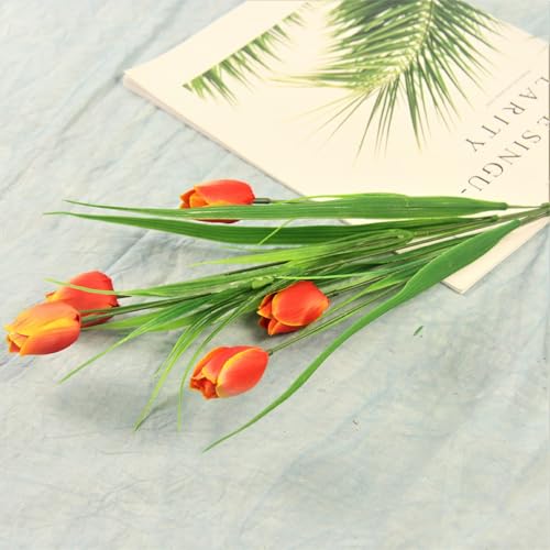 10 Bundles Artificial Tulips Flowers Outdoor,16.5 inch UV Resistant Fake Tulips Real Touch Flowers,Faux Tulips Realistic Flowers for Home Garden Outside Wedding Decor (Orange) - color: Orange
