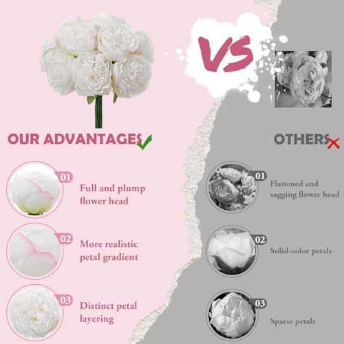 10PCS White Realistic Silk Peonies Bouquet, Waterproof & UV Resistant Faux Peony Flowers, All-Weather Artificial Stems for Outdoor, Grave, Wedding Centerpiece & Home Decor - color: White