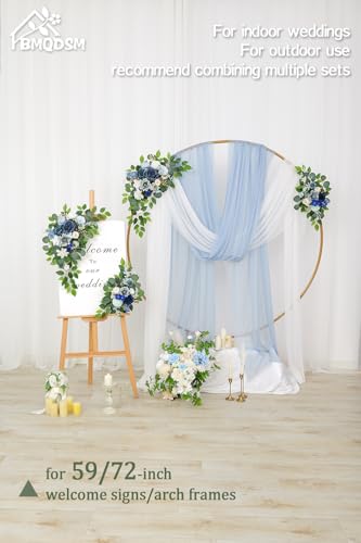Wedding Welcome Signs Floral(Pack of 2)，Wedding Arch Flowers for Wedding Decorations and Reception Backdrop Decoration (Blue) - color: Blue