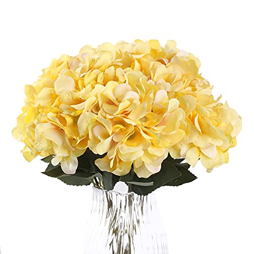 Jim's Cabin Silk Hydrangea Artificial Flowers 2 Bouquets, Lifelike Fake Flower Arrangements for Bedroom, Wedding, Cabin Decor & DIY Projects(Yellow) - color: Yellow