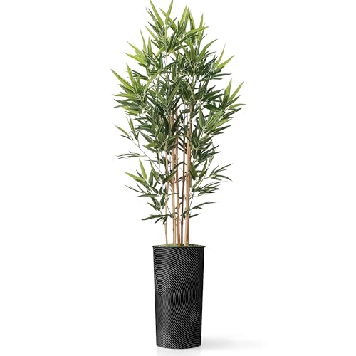 Artificial Tree in Geometric Spiral Pattern Planter, Fake Bamboo Silk Tree for Indoor and Outdoor Home Decoration - 70" Overall Tall (Plant Pot Plus Tree) - style: Bamboo
