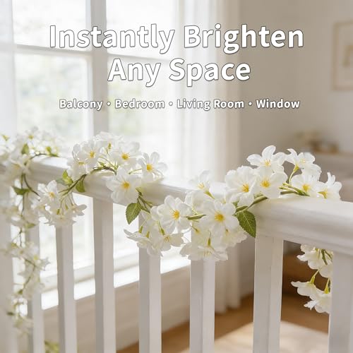 White Cherry Blossom Garland, 2‑Pack – 6FT Artificial Silk Flower Vines for Wedding, Arch, Wall, Party & Home Décor, Indoor/Outdoor - size: 6FT-White