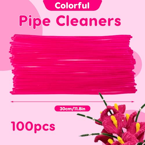 100 Pcs Solid Color Pipe Cleaners, 12 Inch 6mm Single Color Chenille Stems, Fuzzy Flexible Craft Pipe Cleaners, Bulk Art DIY Supplies , Flower Making, Holiday Decor & Handmade Projects (Rose Red) - color: Rose Red