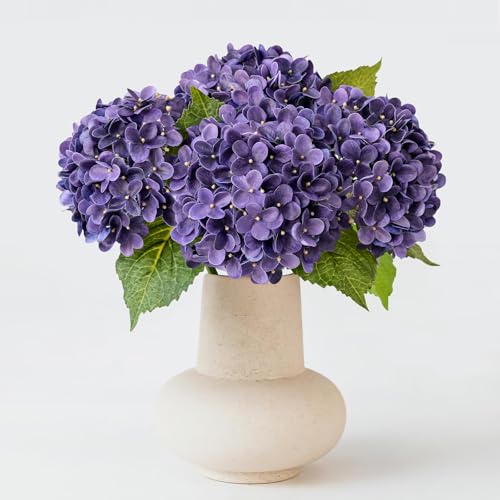 ZYTUYO 20 inches 4 Pcs Violet Purple Real Touch Hydrangea Artificial Flowers Boho Lifelike Real Looking Latex Hydrangeas Flower with Long Stem for Home Decor Spring Table Centrepiece - color: Violet Purple