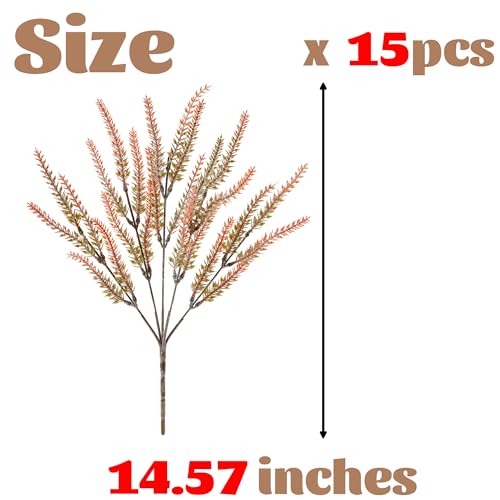 Artificial Fall Flowers Faux Mums for Outdoor, 15 Bundles Fake Flower Lavender UV Resistant Faux Plants No Fade for Front Door Porch Garden Yard Patio Outside Autumn Decor(Light Orange) - color: Light Orange