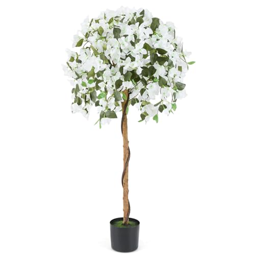 Goplus 53” Bougainvillea Artificial Tree, Faux Silk Flower Tree in Pot w/ 576 Flowers, 288 Leaves, Tall Fake Floor Plant, Artificial Plants for Indoor Outdoor Bedroom Living Room Decor, White - color: White, size: 1 Pack