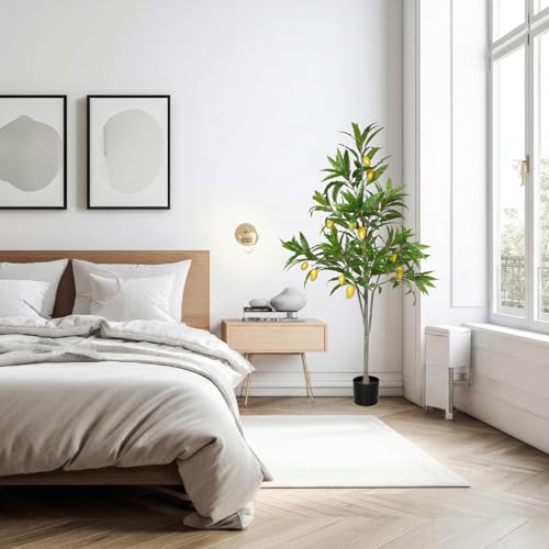 Daifunli 1 Pack Artificial Mango Tree with Realistic Leaves and Natural Trunk Faux Tree with Silk Leaves for Porch Home Office Farmhouse Indoor Outdoor Housewarming Gift - style: Mango