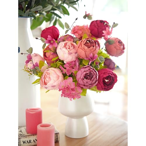 FiveSeasonStuff Vintage Artificial Peonies Silk Flowers and Hydrangeas for Wedding Bridal Home Décor – Beautiful Floral Centerpiece Arrangement Decoration with 2 Bouquets (Cheerful Medley) - color: Cheerful Medley