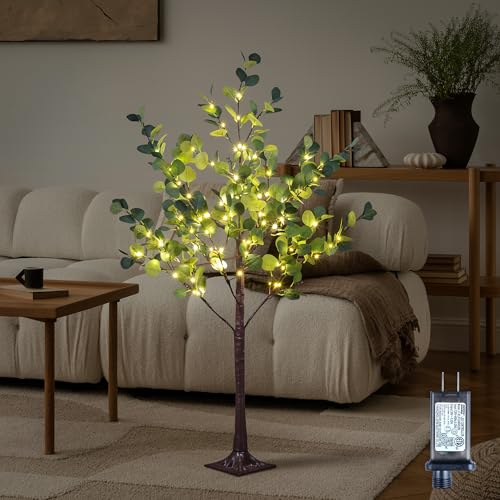 Lighted Eucalyptus Tree 4FT 126 LED Artificial Tree for Decor Inside and Outside Home Patio Wedding Festival Christmas Decoration Warm White - size: 4ft
