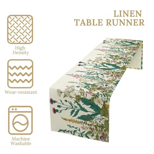 Vintage Floral Table Runner for Linen Table Decor, Retro Botanical Flower Watercolor Printed for Dining Room Kitchen Office Party Holiday Dresser Home Decorate 13" x 36" - color: Floral_20, size: 13"W x 36"L (Pack of 1)