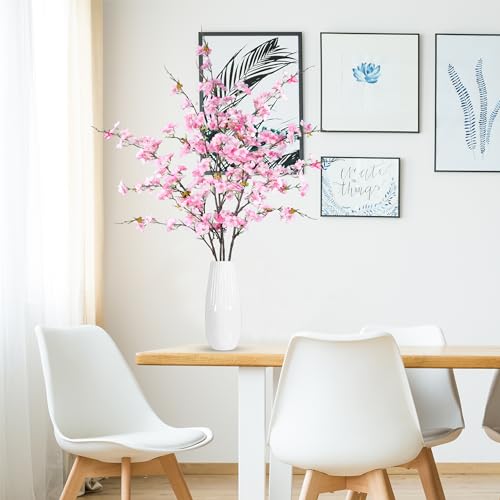 Sggvecsy Artificial Cherry Blossom Flowers 4 Pcs Faux Cherry Blossom Stems Faux Silk Cherry Blossom Branches 43’’ Fake Flowers Long Stems for Vase Arrangements Home Wedding Table Decor (Pink) - color: Pink