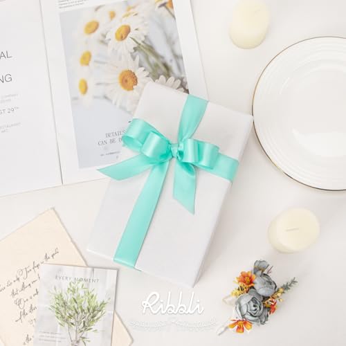 Ribbli Aqua Blue Double Faced Satin Ribbon,1” x Continuous 25 Yards,Use for Bows Bouquet,Gift Wrapping,Wedding Decoration - color: Blue Aqua, size: 1 inch
