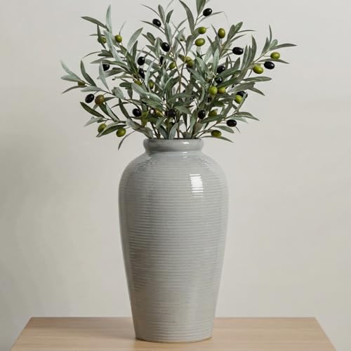 Large Modern Farmhouse Vase for Centerpieces, 11 Inch Tall Ceramic Vase - Glazed Textured Pottery Vases Home Decor, Side Table, Kitchen, Living Room Decor, Entryway, Mantel Decorations - color: Light Gray