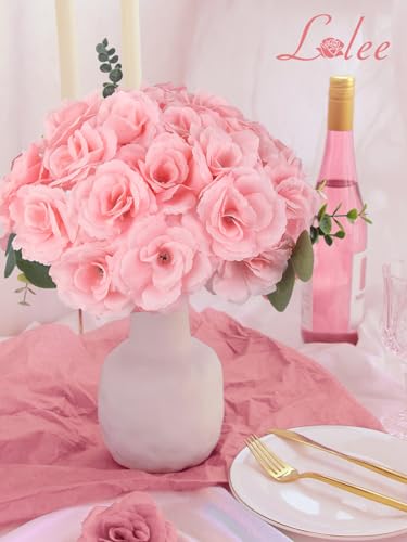 LELEE 108pcs Roses Head Flowers with Stem - Pink Artificial Flowers Rose Bulk - Silk Rose Fake Flower for Wedding Bouquet Valentine's Party Decor DIY Bridal Shower Centerpieces - color: Pink