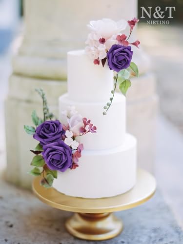 N&T NIETING Artificial Flowers,Real Touch Fake Flowers Roses with Stems Perfect for DIY Wedding Bridal Bouquets Centerpieces Shower Party Home Flower Arrangement Tables Decorations,25Pcs Dusty Purple - color: Dusty Purple, size: 25pcs