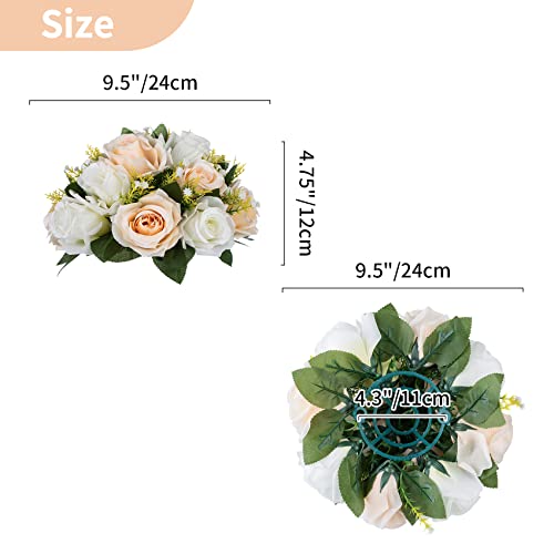NUPTIO Flower Balls Table Centerpieces: Peachy Champagne & White Fake Rose | Artificial Floral Bouquet Arrangement 2 Pcs 9.5 inch for Wedding Bridal Shower Party Decorations - color: Peachy Champagne & White, size: 2 Pcs