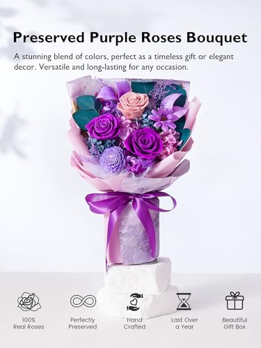 Eterfield Flowers for Delivery Prime, Mother's Day Forever Flowers Bouquet, Preserved Roses and Purple Flowers Birthday Gifts for Her Women Wife Mom Grandma Anniversary Valentines Day Christmas - color: Purple