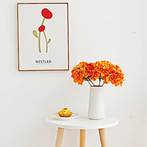 ONLY ART Orange Silk Hydrangea Flower Heads 10 Pcs with Removable Stems 12.5" Faux Flowers for Home, Wedding & Event Décor