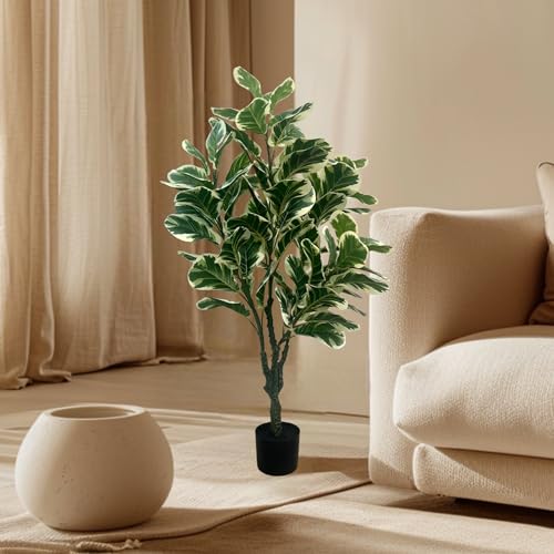 XBrand 4ft Artificial Fiddle Leaf Fig Tree, Realistic Leaves Faux Ficus Lyrata Floor Plant for Indoor Home, Living Room and Office Decor, Decorative Fake Tree, Housewarming Gift - color: Ficus Tree - 4ft