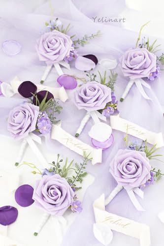 1 Pc Sinlge Lilac Purple Boutonniere for Men for Wedding Groom Groomsmen Artificial Rose Rose Flowers Boutonniere for Wedding Ceremony Anniversary Formal Dinner Party - color: Lilac Purple, size: 1 Pack