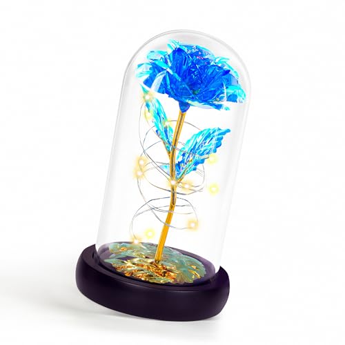 Childom Mothers Day Flowers Gifts for Mom Grandma,Birthday Gifts for Women,Valentines Gifts for Her,Mom,Women,Wife,Grandma,Light Up Rose in Glass Dome,Colorful Blue Mothers Day Flowers for Delivery - color: Blue Medium