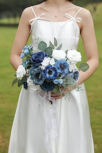 Artificial Flowers Dusty Blue Rose Flowers Combo for DIY Wedding Bouquets Centerpieces Arrangements Party Baby Shower Home Decorations(Retro Dusty Blue) - color: Retro Dusty Blue