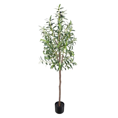 Artificial Olive Tree 5FT Tall Faux Silk Plant 60inch Fake Olive Tree with Trunk and Lifelike Fruits for Home Office Decor Indoor 1pack - color: 1pack, size: 5ft