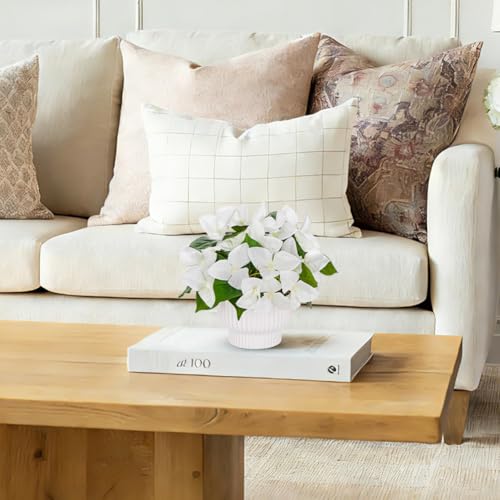 Small Artificial Bougainvillea Plant, 2PCS Fake Bougainvillea Flower Potted Plant for Indoor Home Living Room Office Wedding Party Tabletop Decoration, White - color: White
