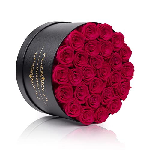 NATROSES 27 Piece Forever Preserved Roses in a Box, Preserved Flowers for Delivery Birthday, Flowers Gifts for Mothers Day, Hot Pink - color: Hot Pink, size: 27 Roses