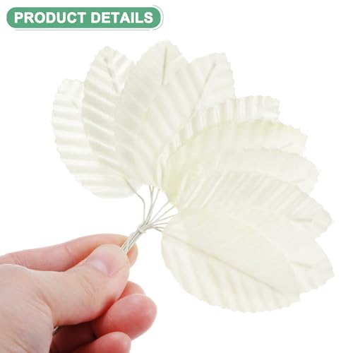M METERXITY 100-Pack Artificial Silk Leaf, Faux Wire Single Leaves, Fake Flower Leaf with Stem for DIY Bouquet/Wreaths/Wedding/Garland/Party Decorations, Fake Rose Craft Leaves [Milky White] - color: Milky White