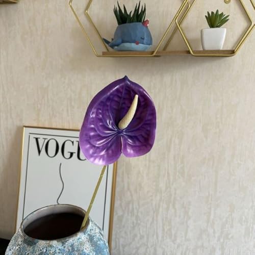 Corkwaw 8 Pcs 23-5/8 inch Artificial Anthurium Flowers Real Touch Fake Flower for Table Centerpieces Arrangement and Bridal Wedding Festival Decor Flower Arrangement (Purple) - color: Purple